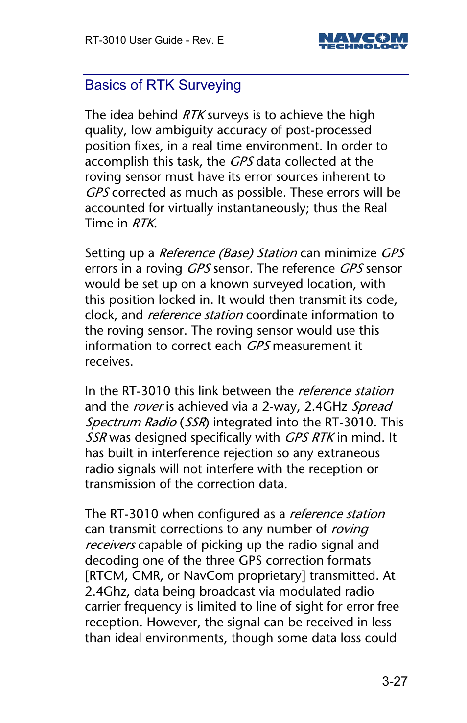 Basics of rtk surveying | NavCom RT-3010 Rev.E User Manual | Page 29 / 61