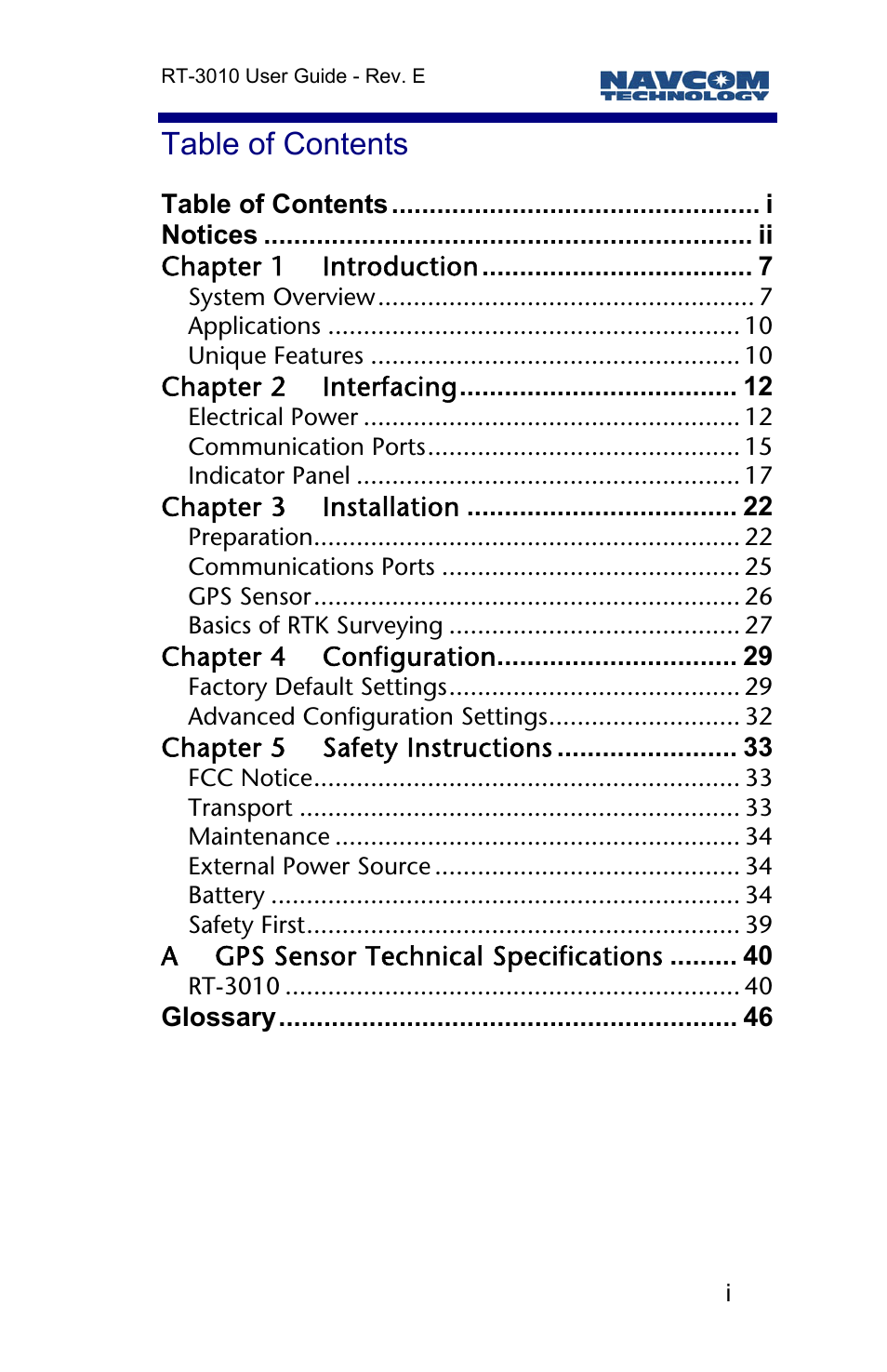 NavCom RT-3010 Rev.E User Manual | Page 3 / 61