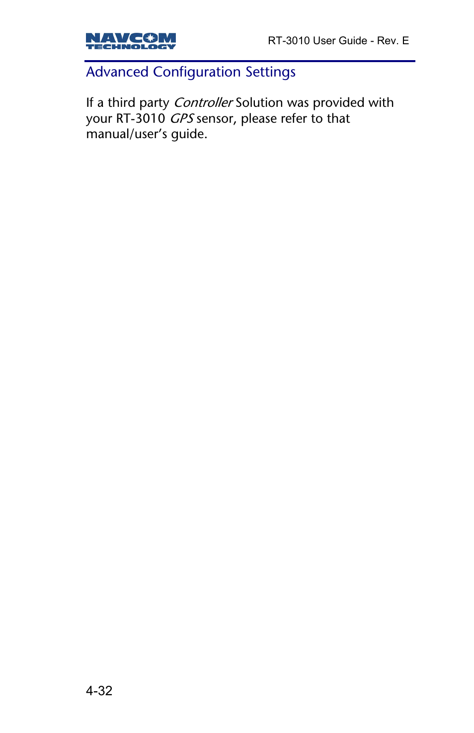 Advanced configuration settings | NavCom RT-3010 Rev.E User Manual | Page 34 / 61