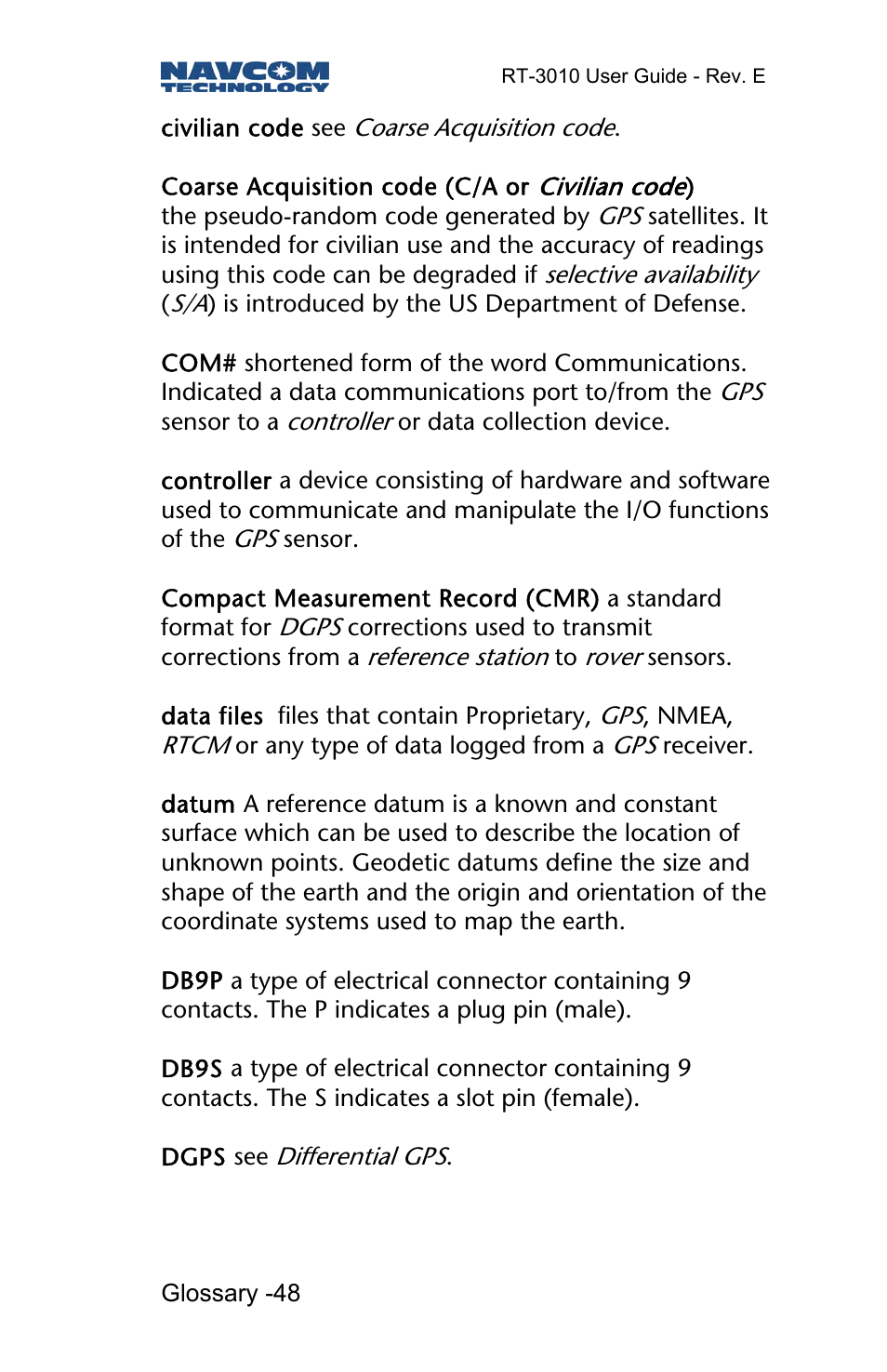 NavCom RT-3010 Rev.E User Manual | Page 50 / 61