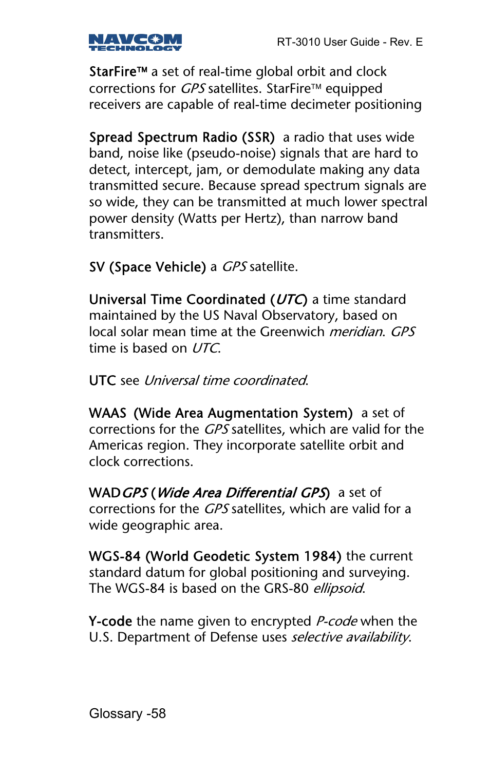 NavCom RT-3010 Rev.E User Manual | Page 60 / 61