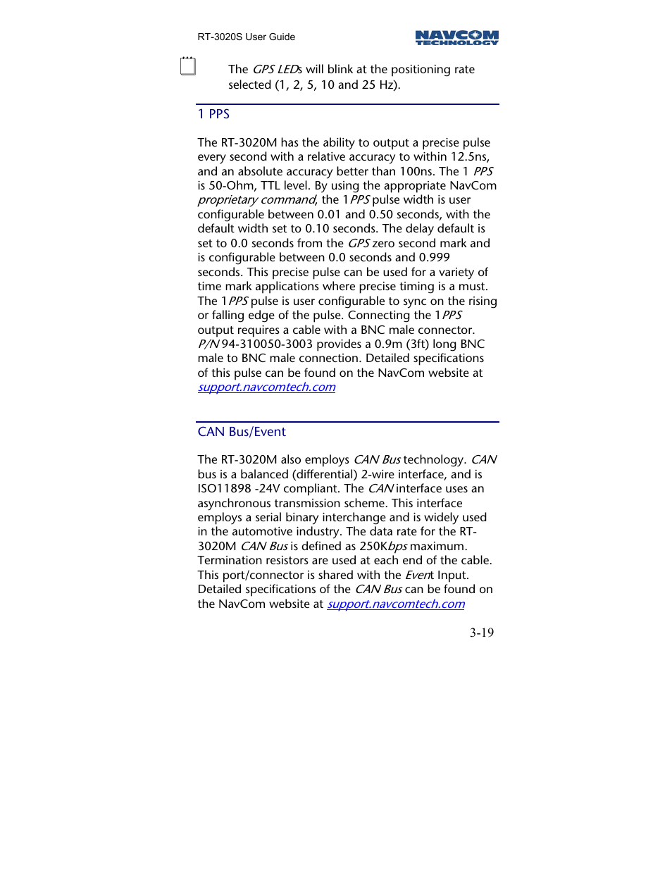 1 pps, Can bus/event | NavCom RT-3020 Rev.A User Manual | Page 21 / 56