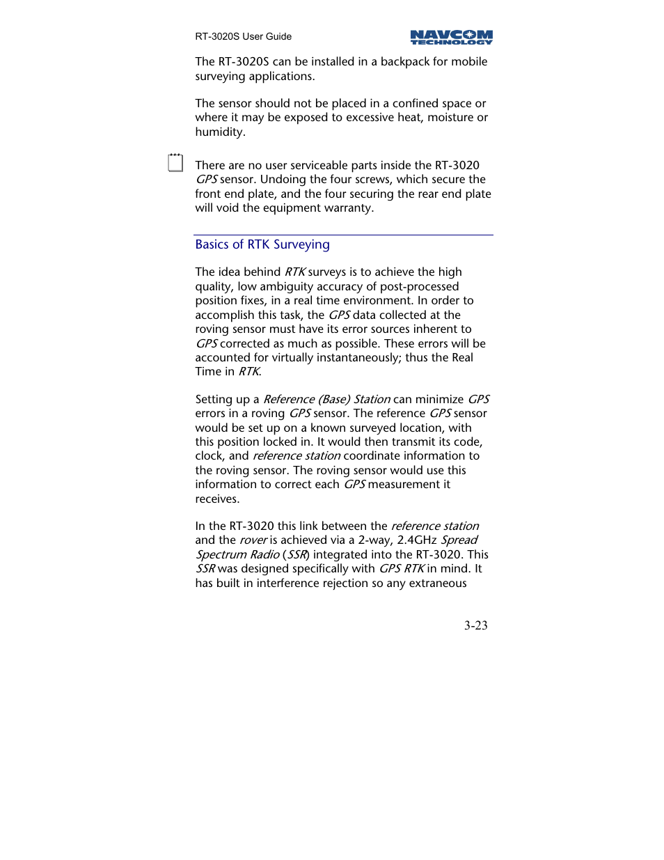 Basics of rtk surveying | NavCom RT-3020 Rev.A User Manual | Page 25 / 56