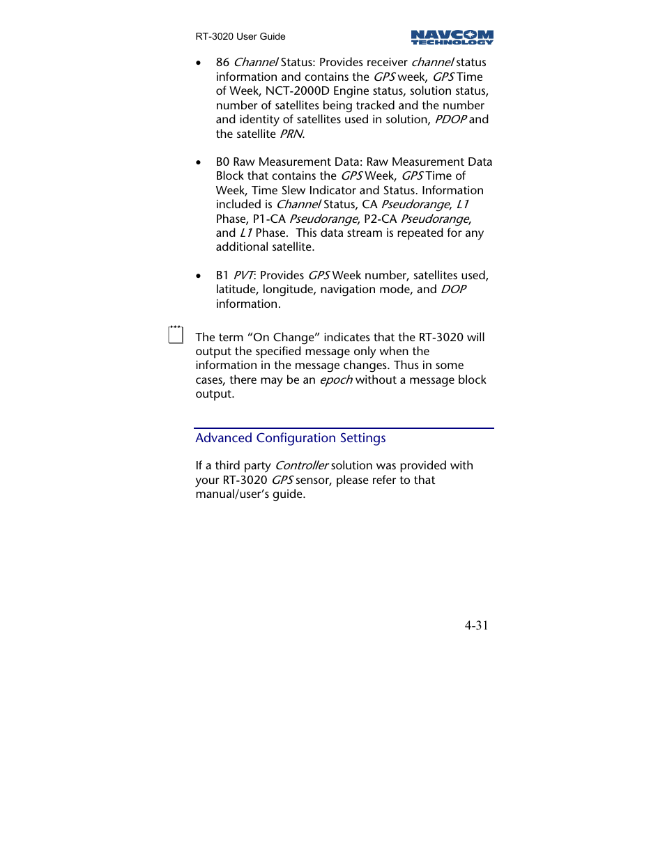 Advanced configuration settings | NavCom RT-3020 Rev.A User Manual | Page 33 / 56