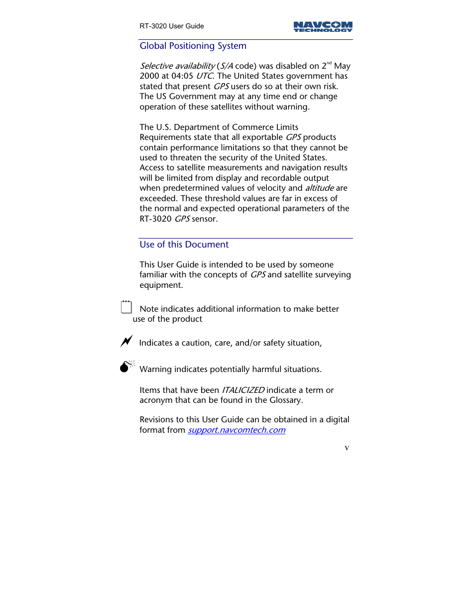 Global positioning system, Use of this document | NavCom RT-3020 Rev.A User Manual | Page 7 / 56