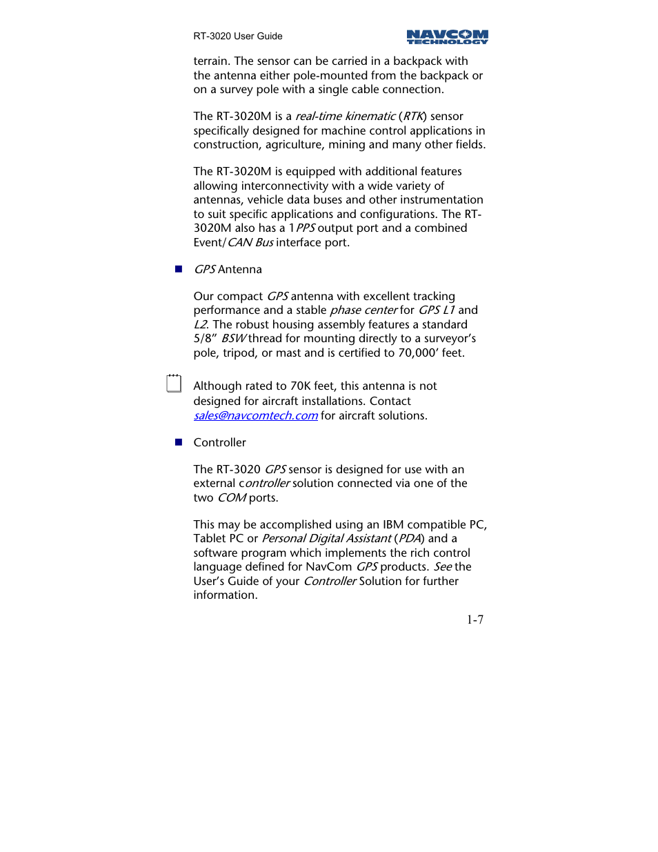 NavCom RT-3020 Rev.A User Manual | Page 9 / 56