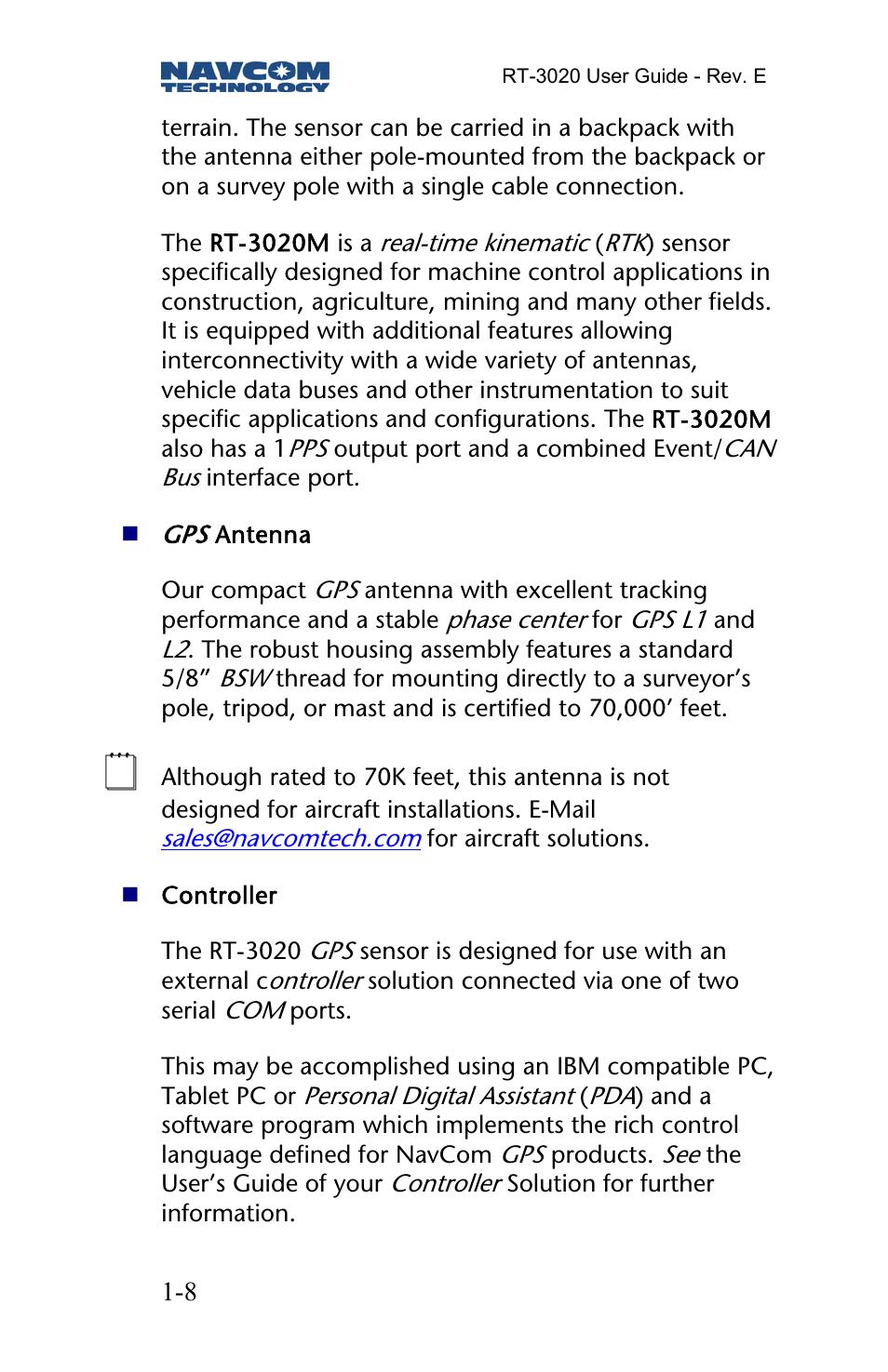 NavCom RT-3020 Rev.D User Manual | Page 10 / 61