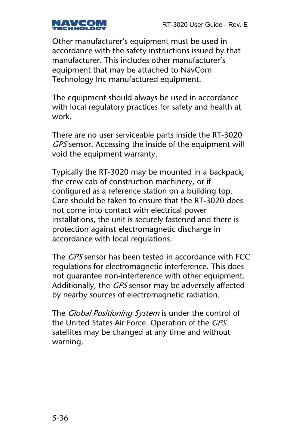 NavCom RT-3020 Rev.D User Manual | Page 38 / 61