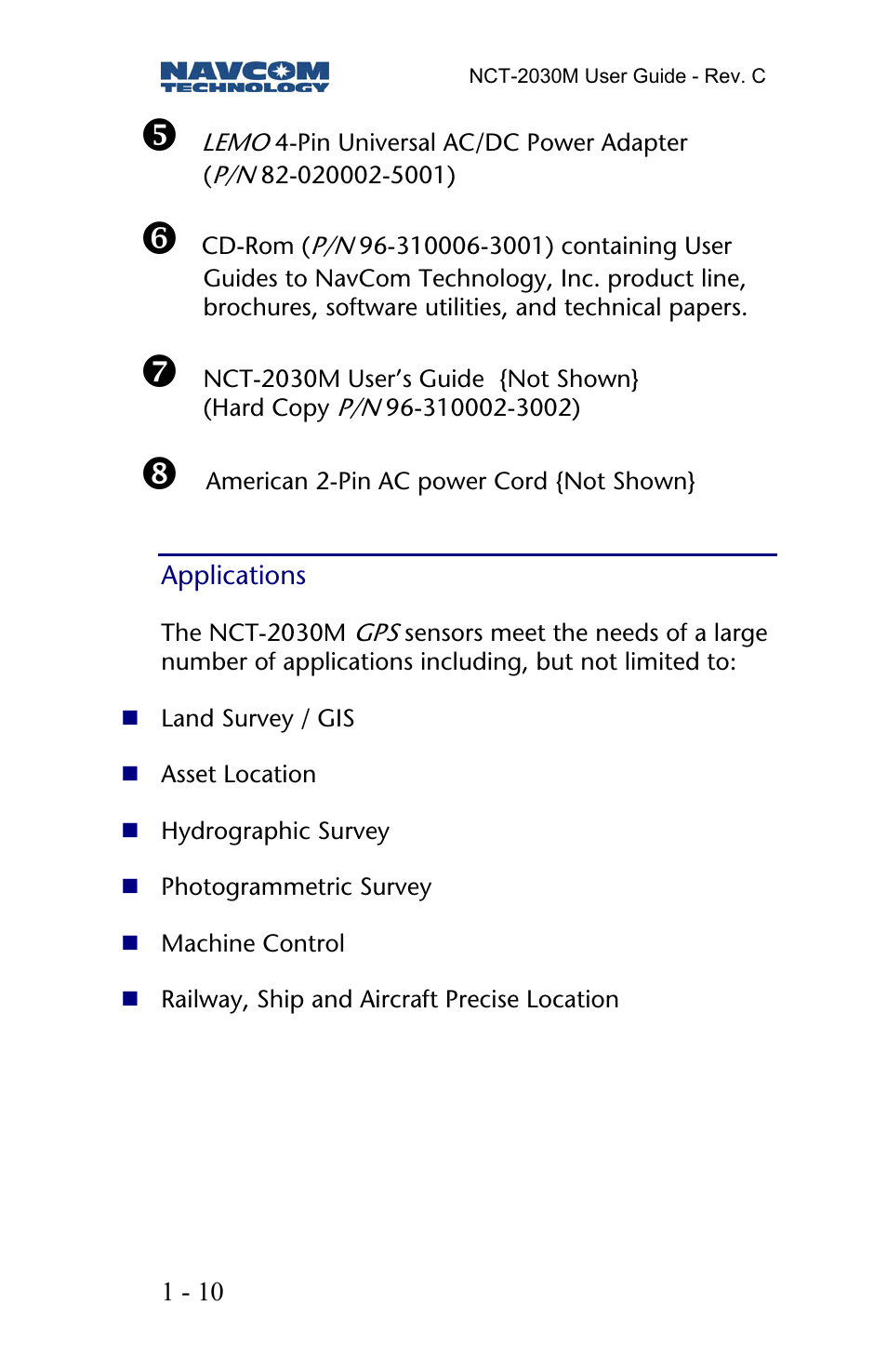 Applications | NavCom NCT-2030M Rev.C User Manual | Page 12 / 57