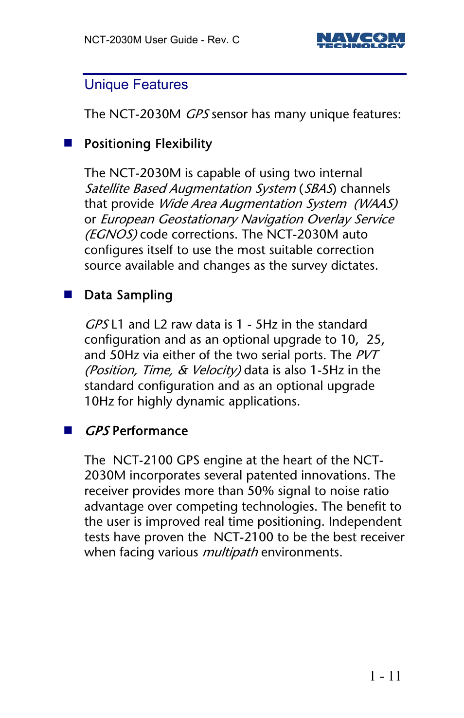 Unique features | NavCom NCT-2030M Rev.C User Manual | Page 13 / 57