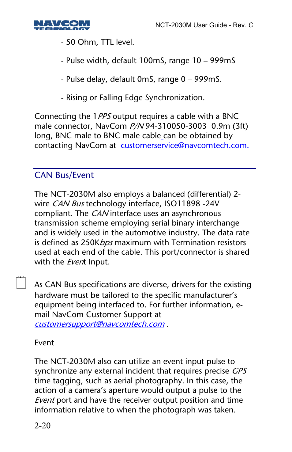 Can bus/event | NavCom NCT-2030M Rev.C User Manual | Page 22 / 57