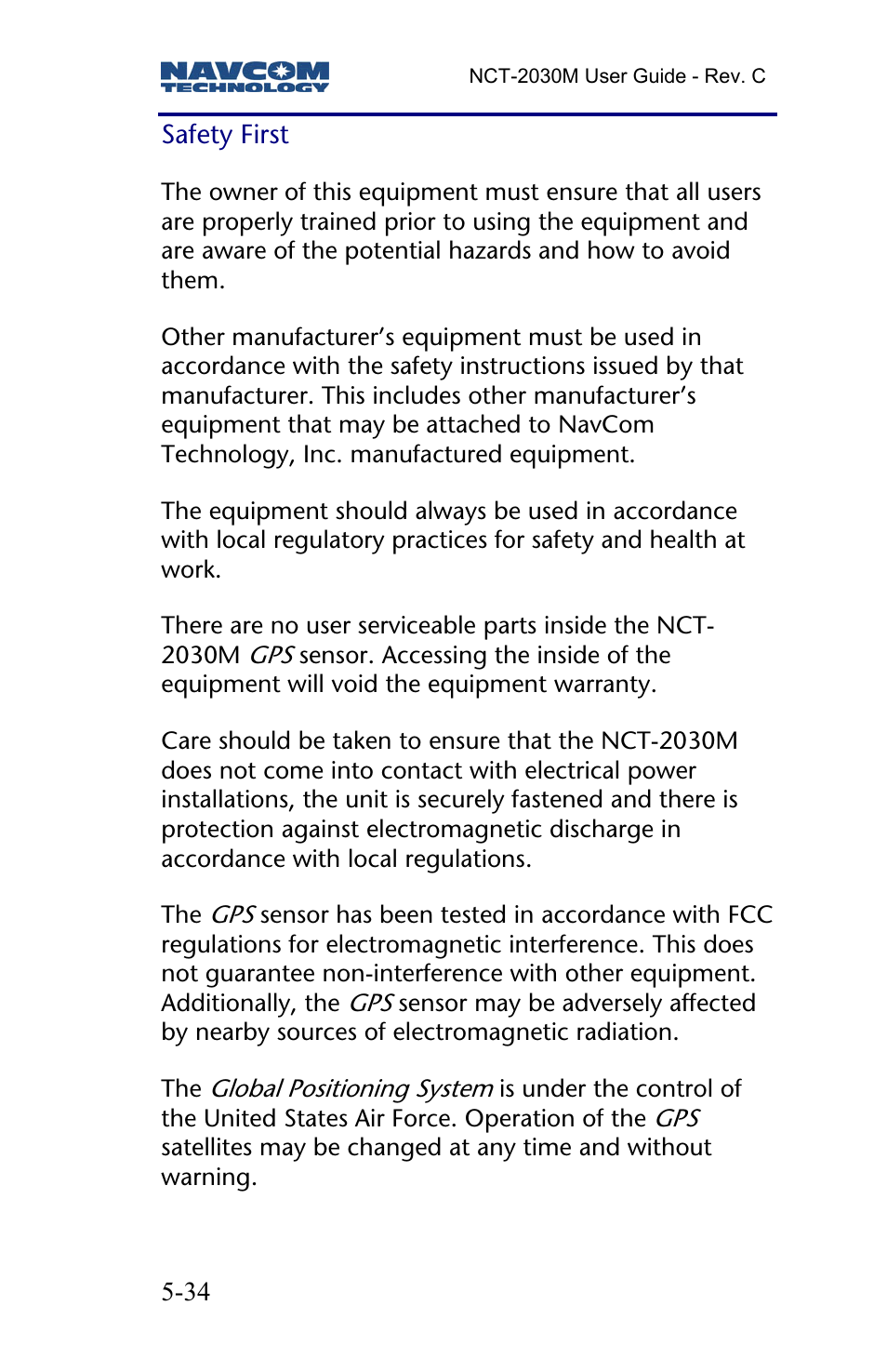 Safety first | NavCom NCT-2030M Rev.C User Manual | Page 36 / 57