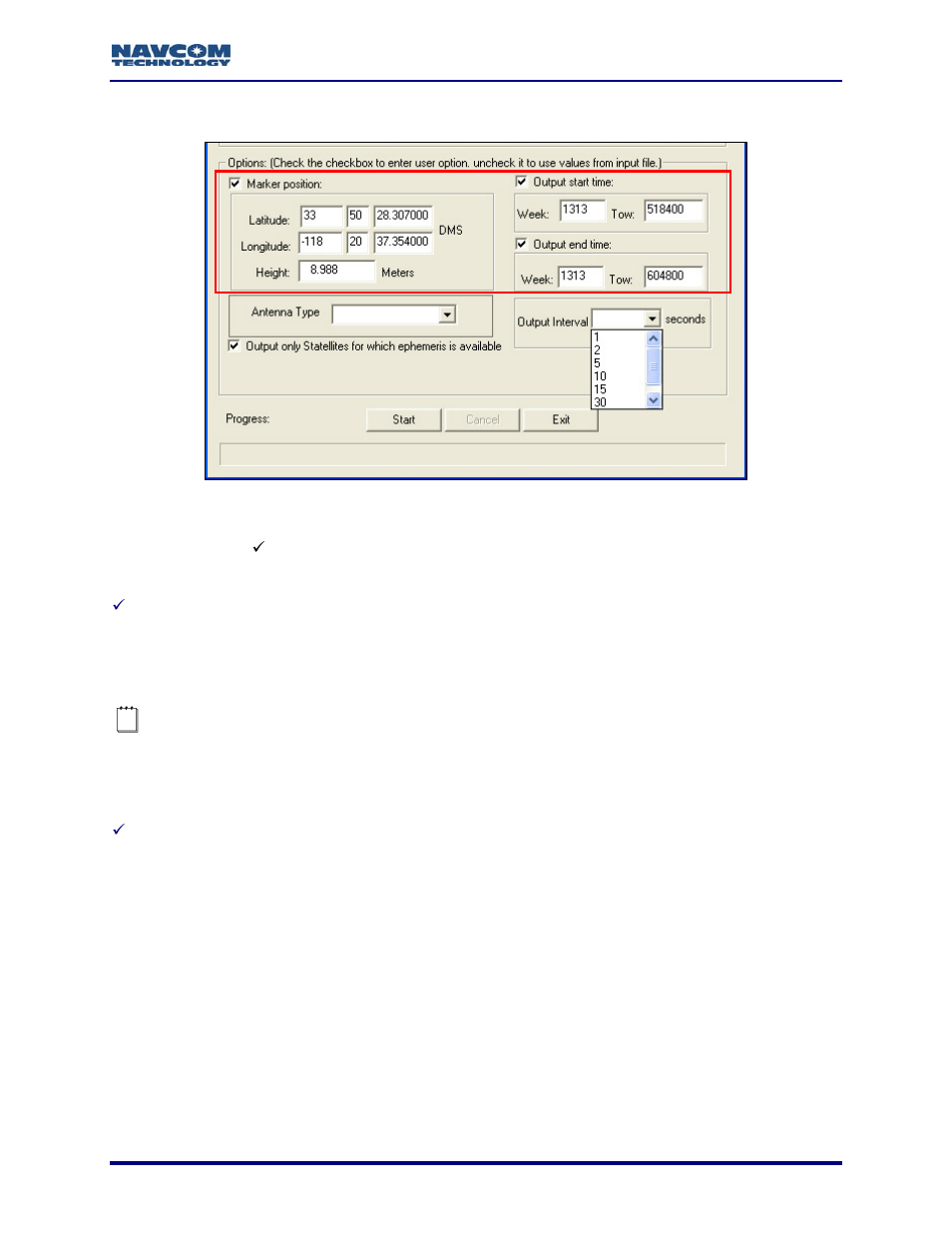Options, Gps week number, Figure 4: options area | NavCom Rinex Utility Rev C User Manual | Page 13 / 17