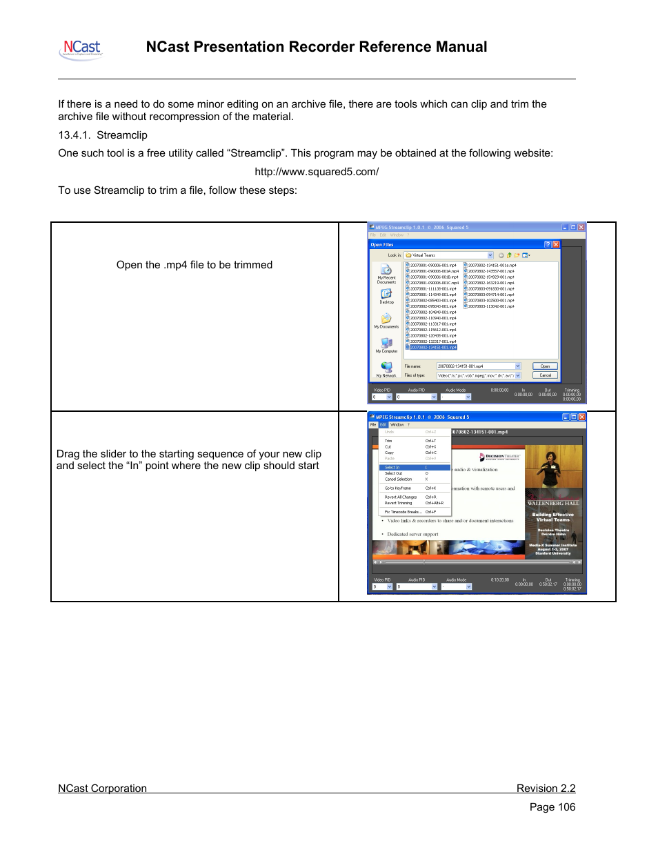 Video post-production, Ncast presentation recorder reference manual | NCast PR-HD User Manual | Page 106 / 113