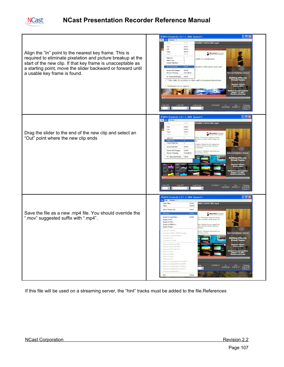 Ncast presentation recorder reference manual | NCast PR-HD User Manual | Page 107 / 113