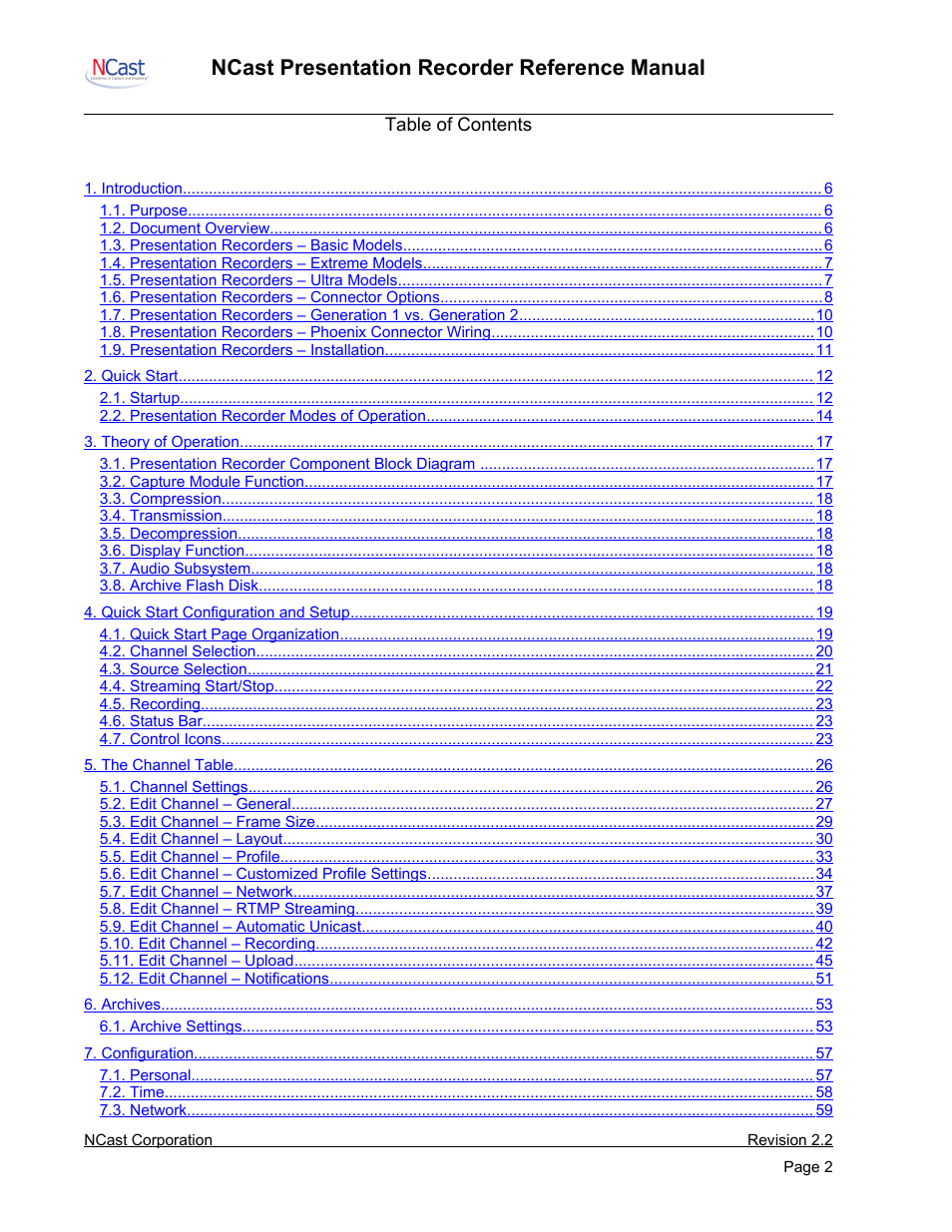 Ncast presentation recorder reference manual | NCast PR-HD User Manual | Page 2 / 113