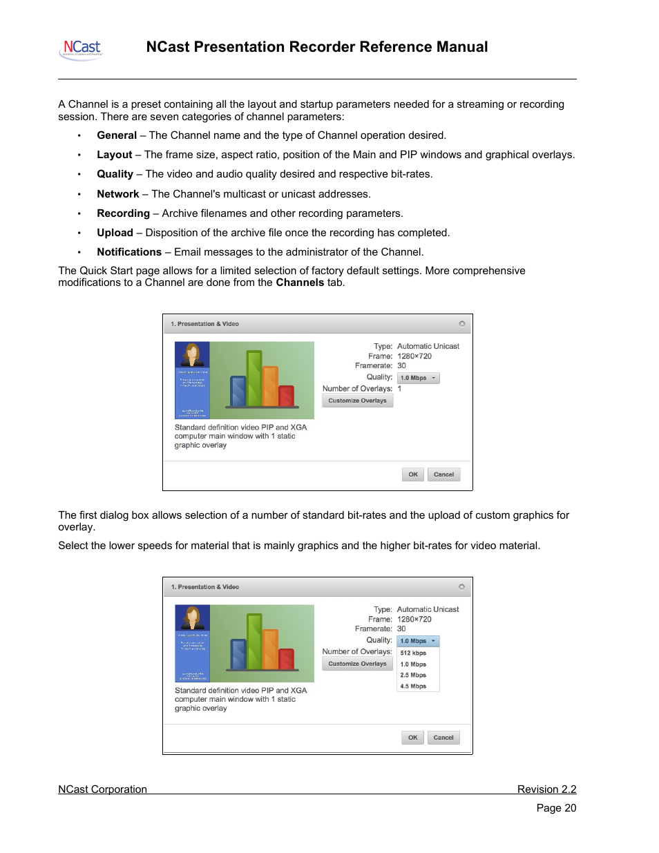 Channel selection, Ncast presentation recorder reference manual | NCast PR-HD User Manual | Page 20 / 113