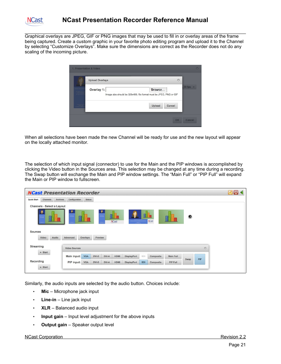 Source selection, Ncast presentation recorder reference manual | NCast PR-HD User Manual | Page 21 / 113