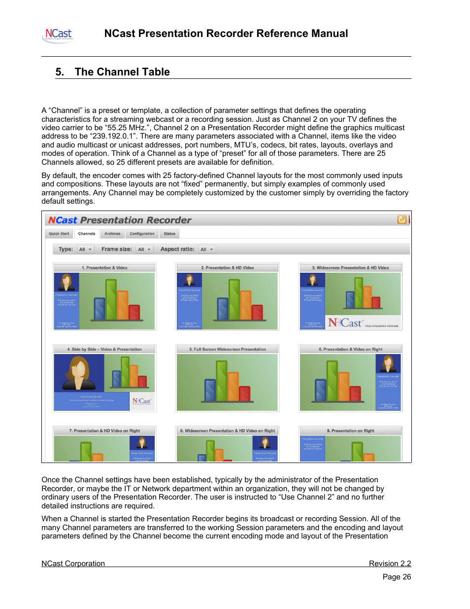 The channel table, Channel settings | NCast PR-HD User Manual | Page 26 / 113