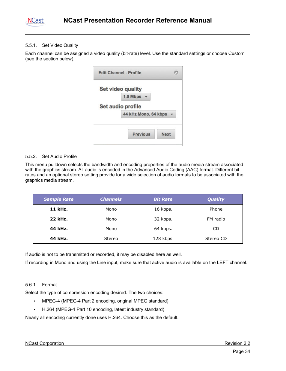 Edit channel – profile, Edit channel – customized profile settings, Ncast presentation recorder reference manual | NCast PR-HD User Manual | Page 34 / 113