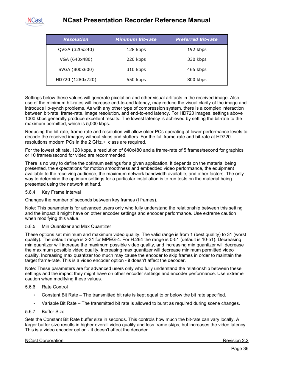 Ncast presentation recorder reference manual | NCast PR-HD User Manual | Page 36 / 113