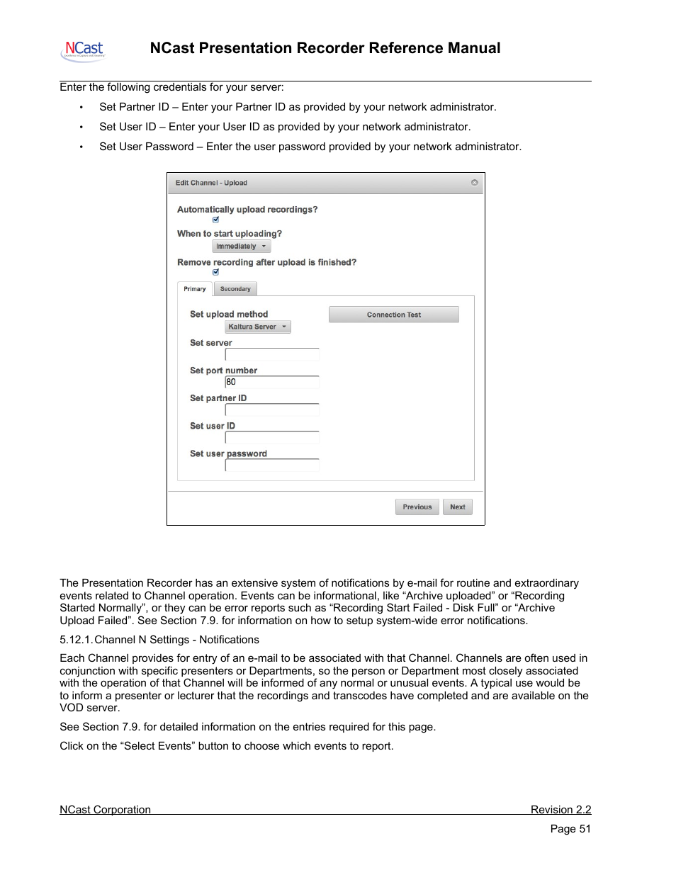 Edit channel – notifications, Ncast presentation recorder reference manual | NCast PR-HD User Manual | Page 51 / 113