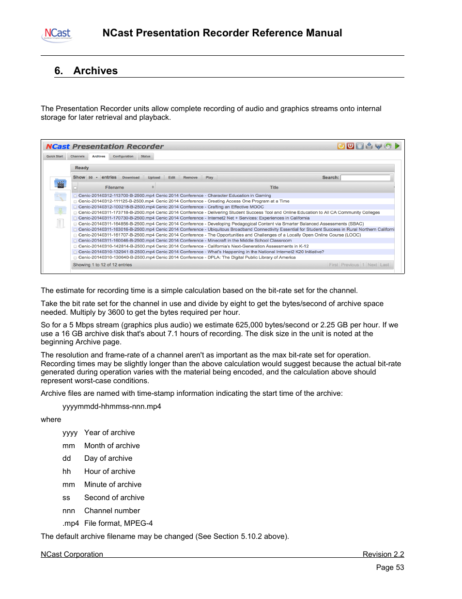 Archives, Archive settings | NCast PR-HD User Manual | Page 53 / 113