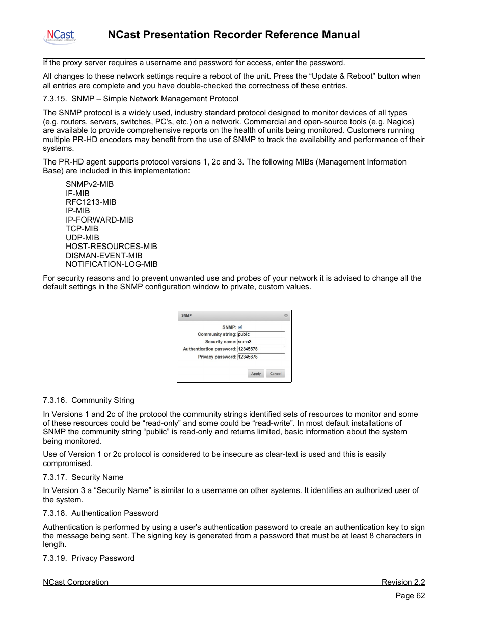 Ncast presentation recorder reference manual | NCast PR-HD User Manual | Page 62 / 113