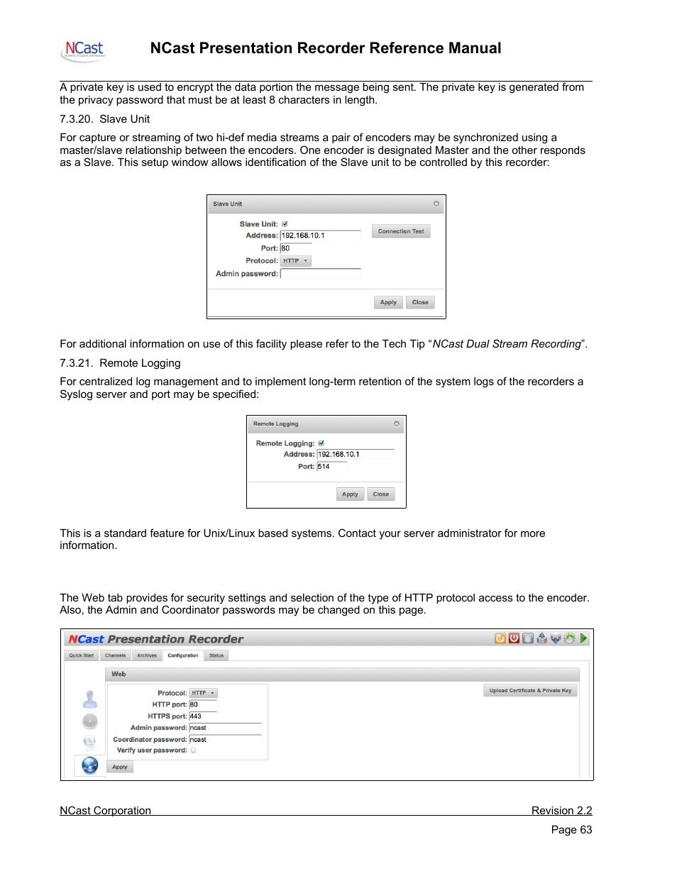 Ncast presentation recorder reference manual | NCast PR-HD User Manual | Page 63 / 113