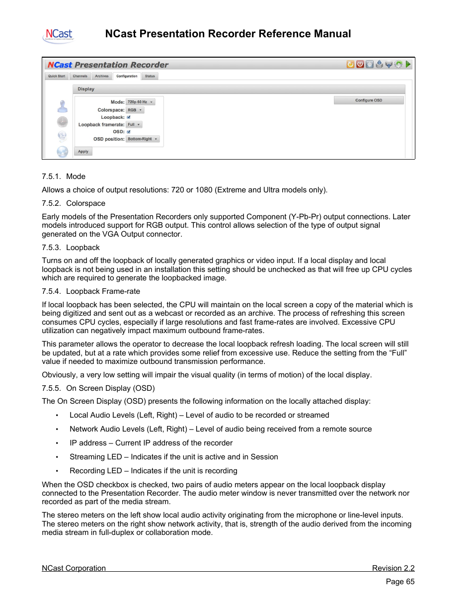 Ncast presentation recorder reference manual | NCast PR-HD User Manual | Page 65 / 113