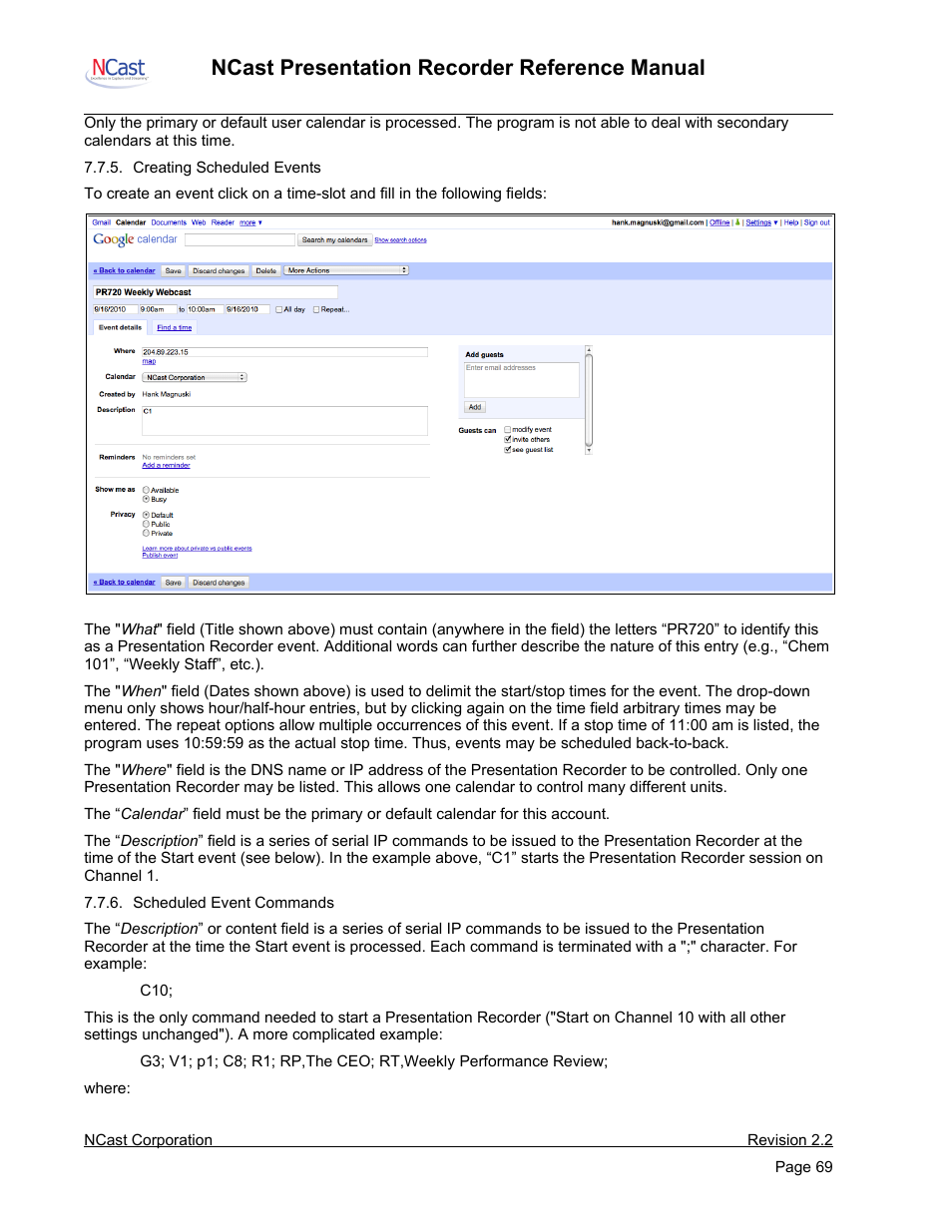 Ncast presentation recorder reference manual | NCast PR-HD User Manual | Page 69 / 113