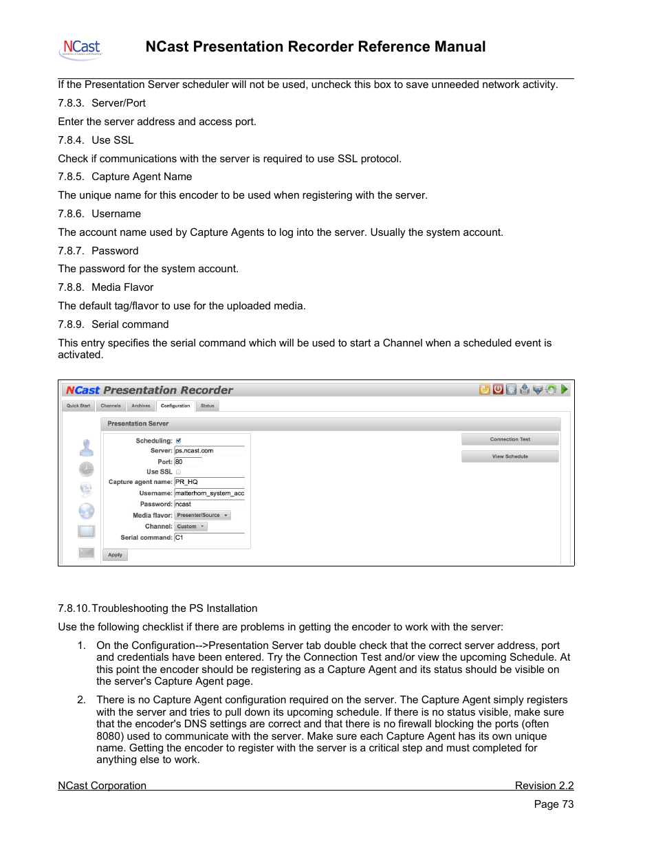 Ncast presentation recorder reference manual | NCast PR-HD User Manual | Page 73 / 113