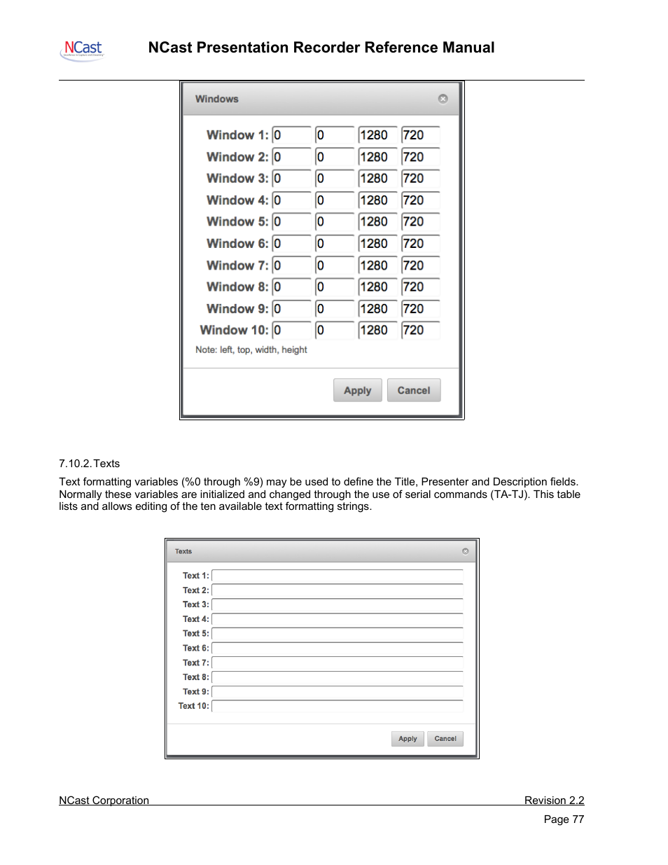 Ncast presentation recorder reference manual | NCast PR-HD User Manual | Page 77 / 113