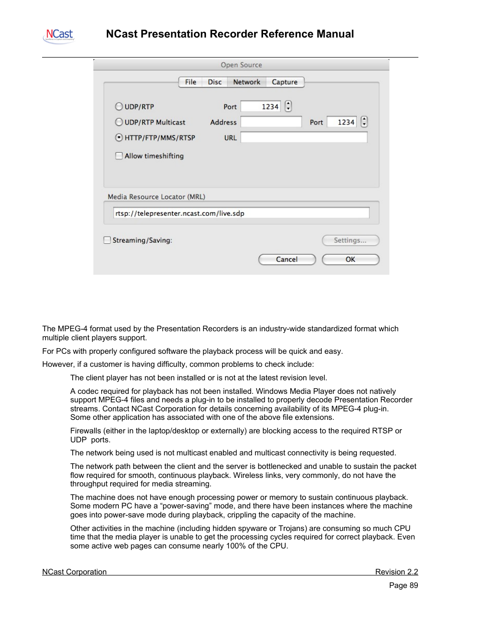 Media players, Ncast presentation recorder reference manual | NCast PR-HD User Manual | Page 89 / 113
