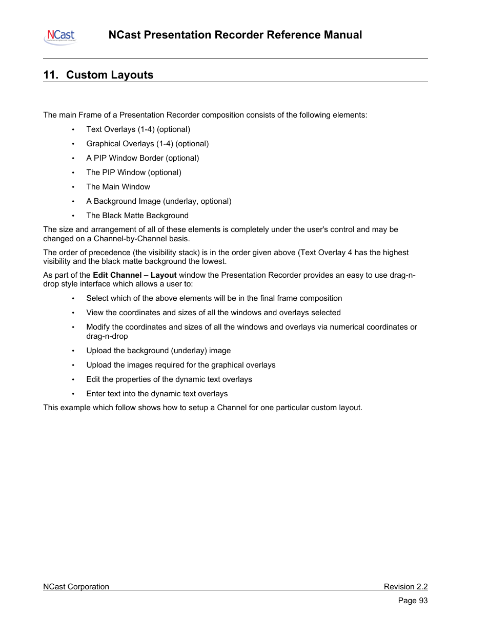 Custom layouts, Frame layouts and presets | NCast PR-HD User Manual | Page 93 / 113