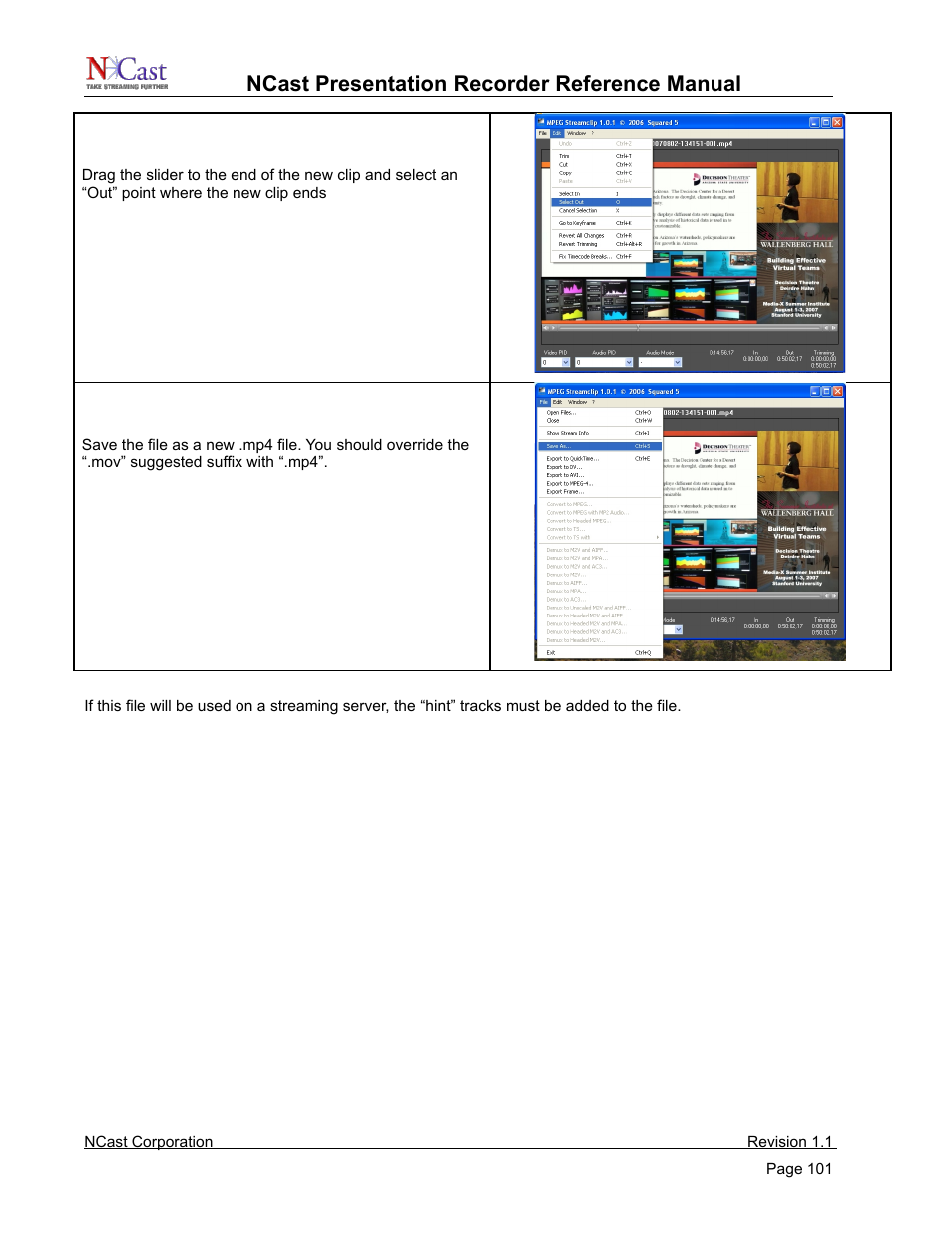 Ncast presentation recorder reference manual | NCast PR720 User Manual | Page 101 / 103