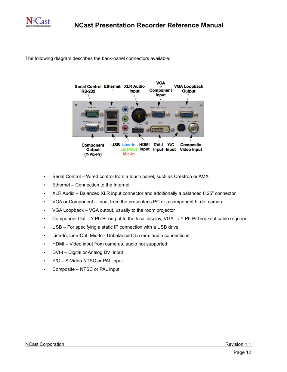 Connections, Ncast presentation recorder reference manual | NCast PR720 User Manual | Page 12 / 103