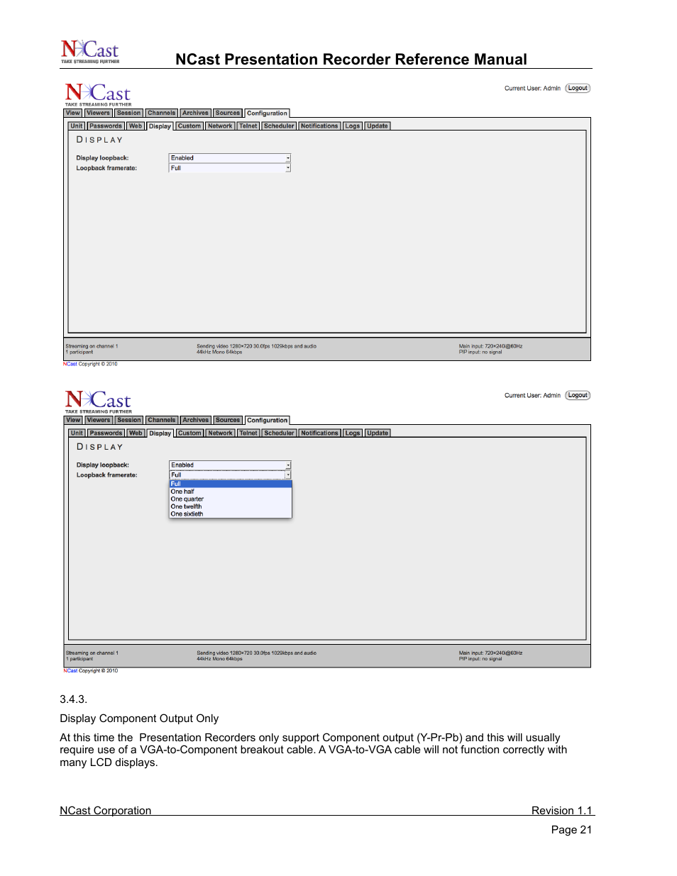 Ncast presentation recorder reference manual | NCast PR720 User Manual | Page 21 / 103