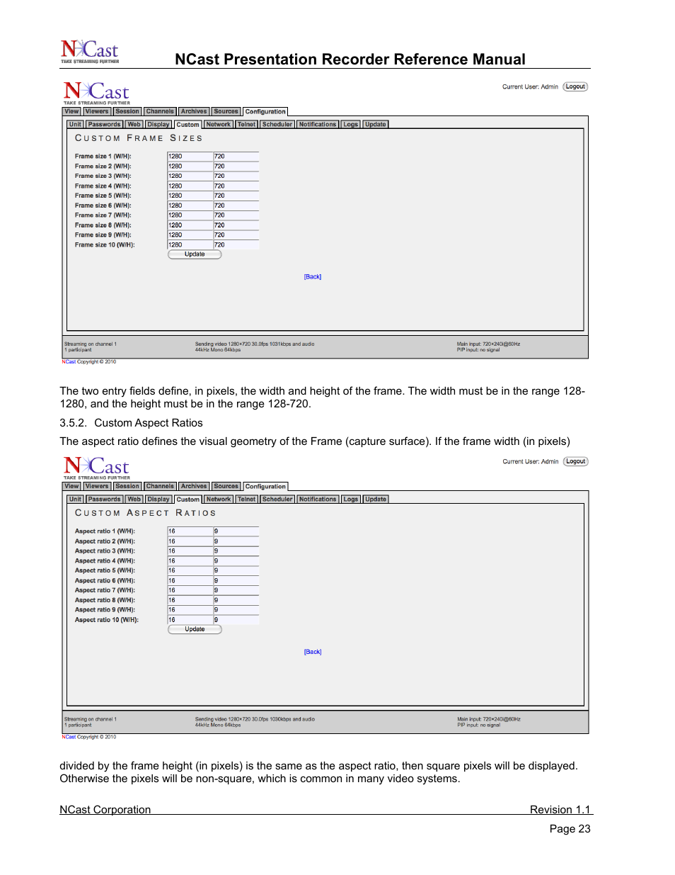 Ncast presentation recorder reference manual | NCast PR720 User Manual | Page 23 / 103