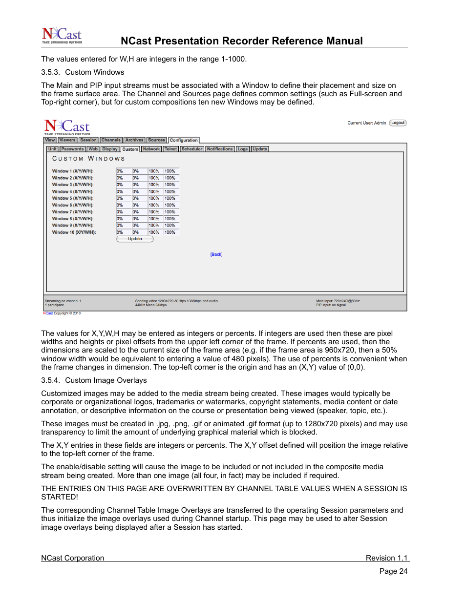 Ncast presentation recorder reference manual | NCast PR720 User Manual | Page 24 / 103