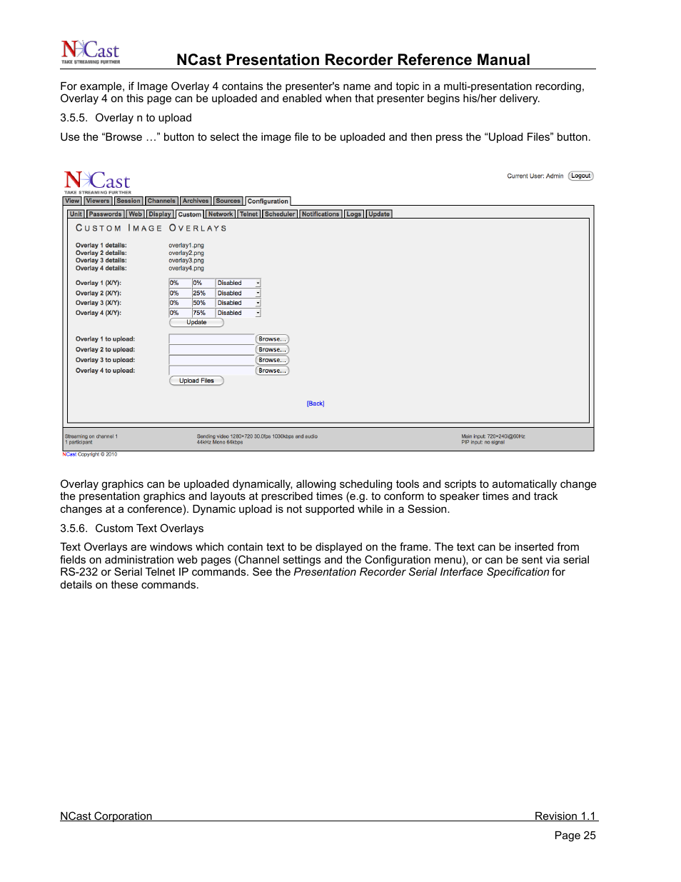 Ncast presentation recorder reference manual | NCast PR720 User Manual | Page 25 / 103