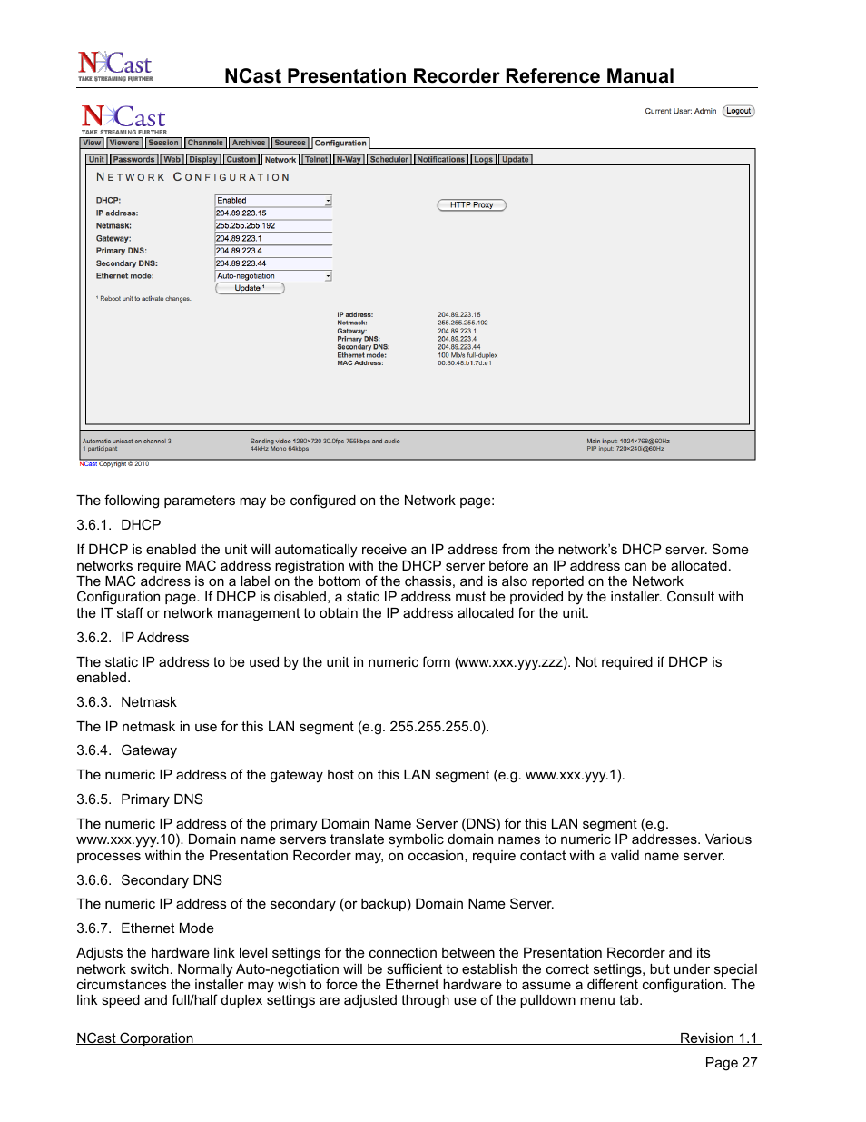 Ncast presentation recorder reference manual | NCast PR720 User Manual | Page 27 / 103