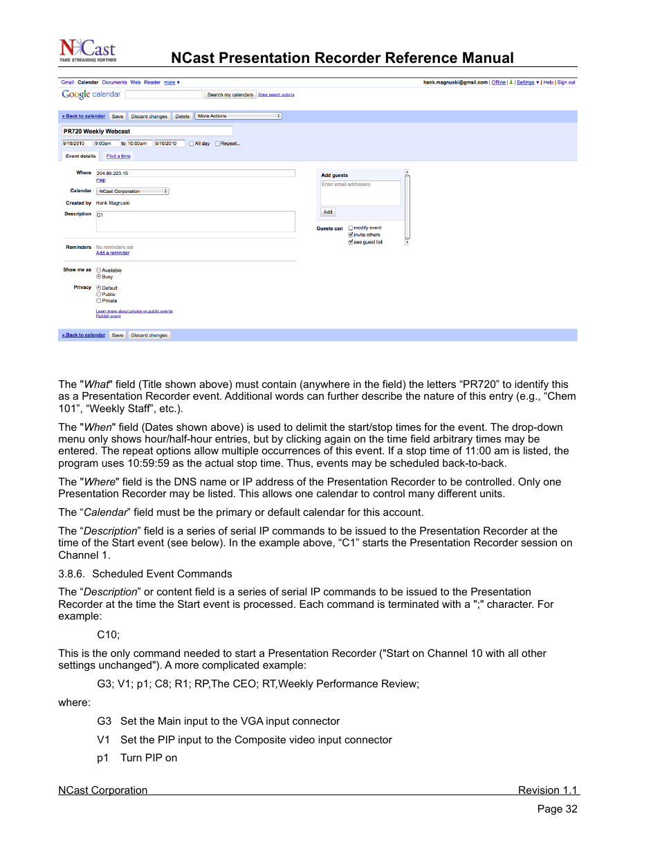 Ncast presentation recorder reference manual | NCast PR720 User Manual | Page 32 / 103