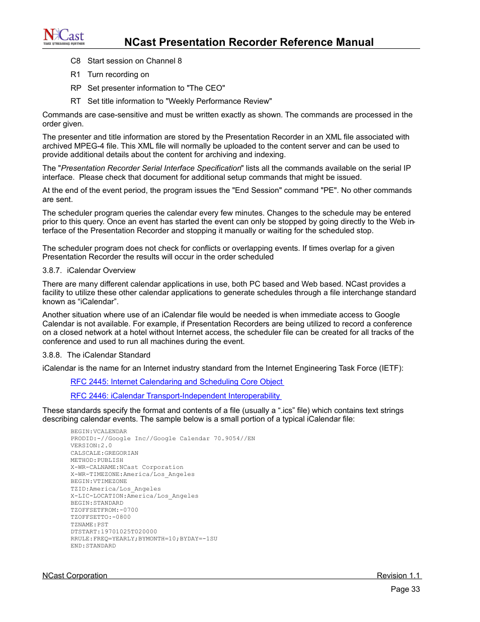 Ncast presentation recorder reference manual | NCast PR720 User Manual | Page 33 / 103