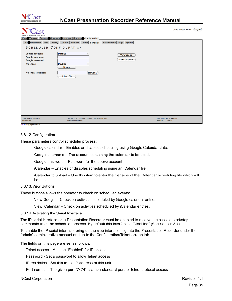 Ncast presentation recorder reference manual | NCast PR720 User Manual | Page 35 / 103