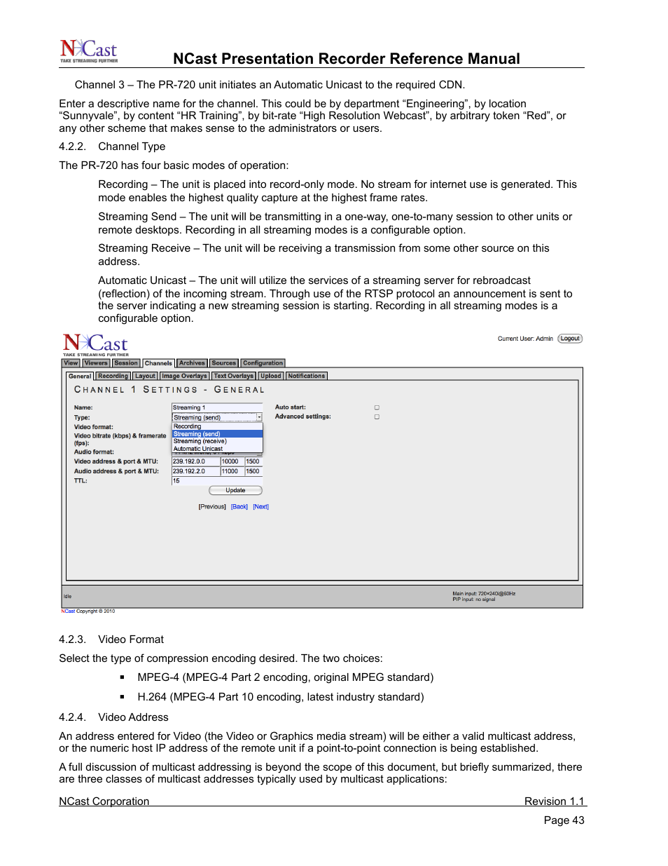 Ncast presentation recorder reference manual | NCast PR720 User Manual | Page 43 / 103