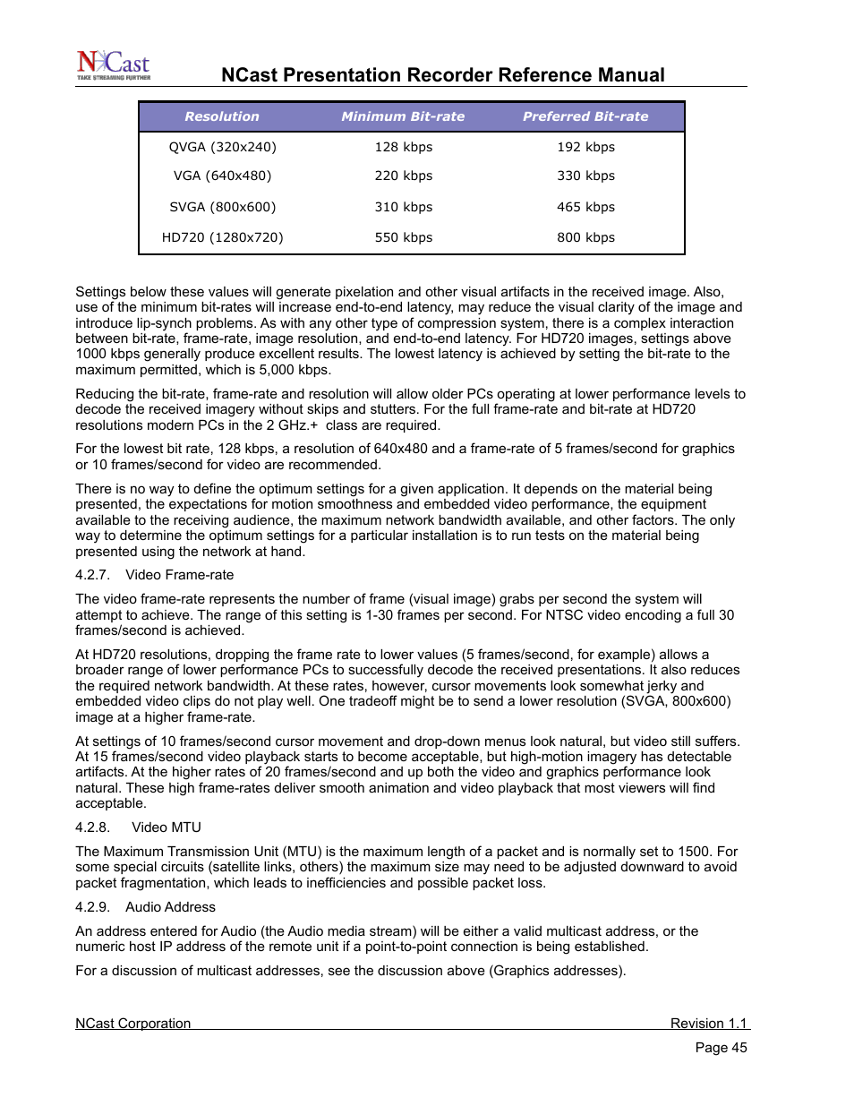 Ncast presentation recorder reference manual | NCast PR720 User Manual | Page 45 / 103
