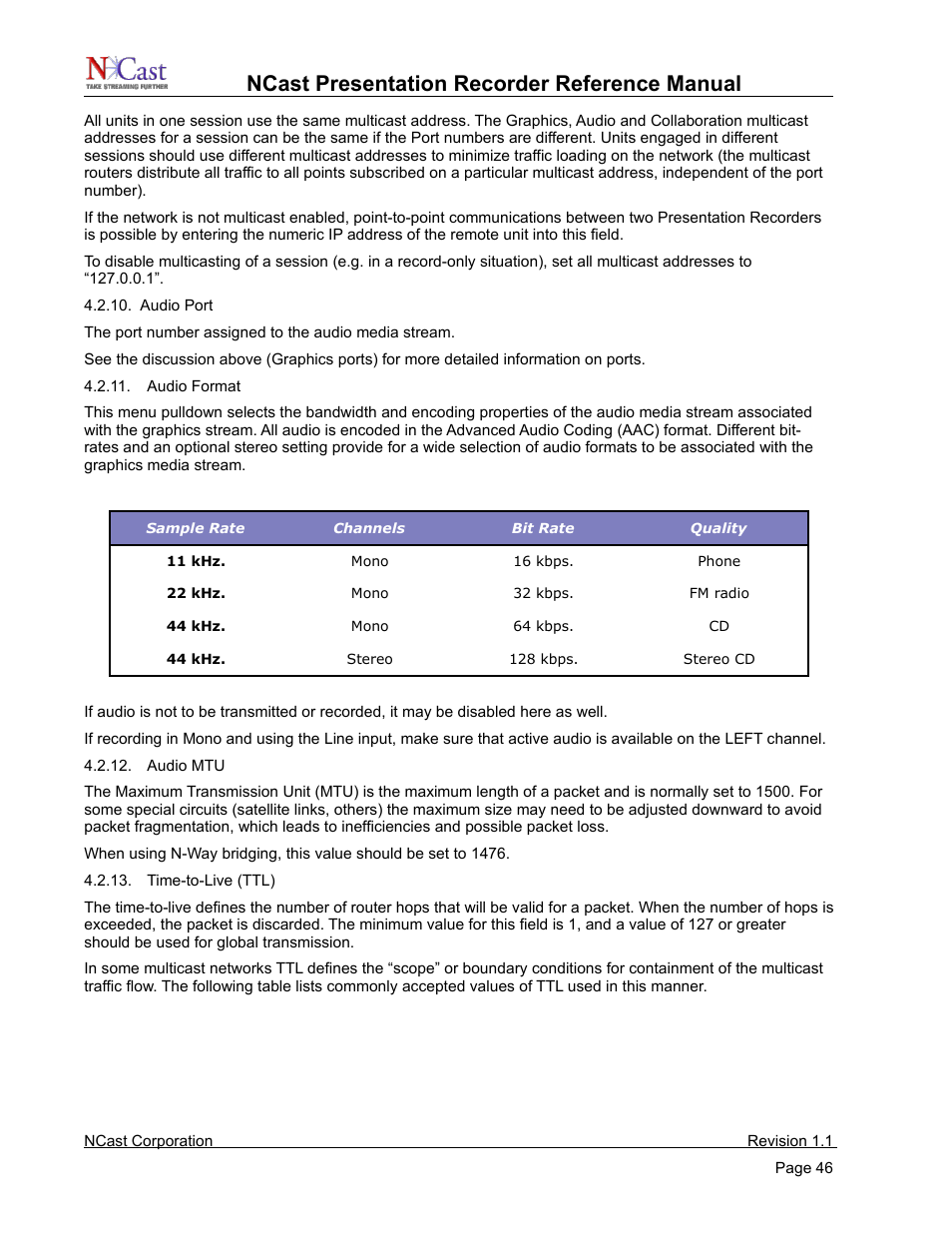 Ncast presentation recorder reference manual | NCast PR720 User Manual | Page 46 / 103