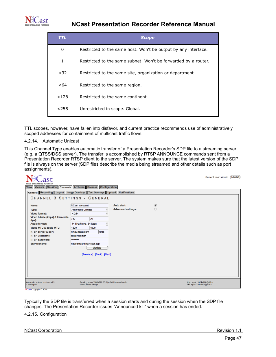 Ncast presentation recorder reference manual | NCast PR720 User Manual | Page 47 / 103
