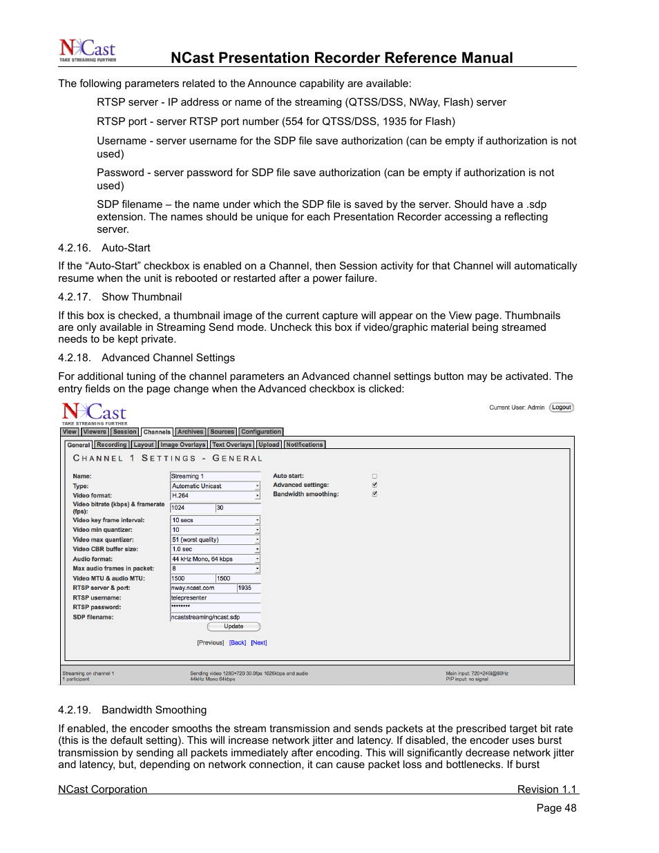 Ncast presentation recorder reference manual | NCast PR720 User Manual | Page 48 / 103